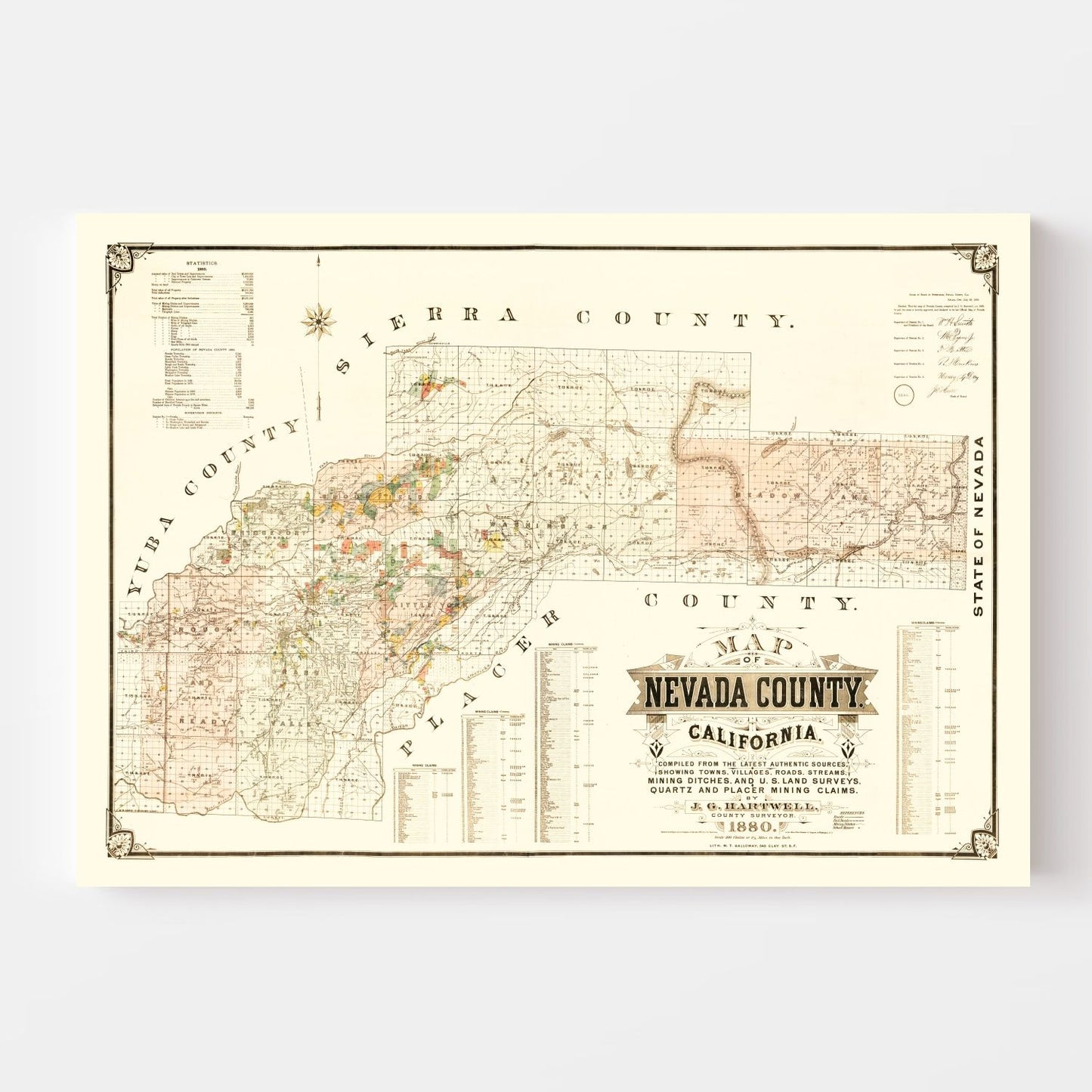 Vintage Map of Nevada County, California, 1880
