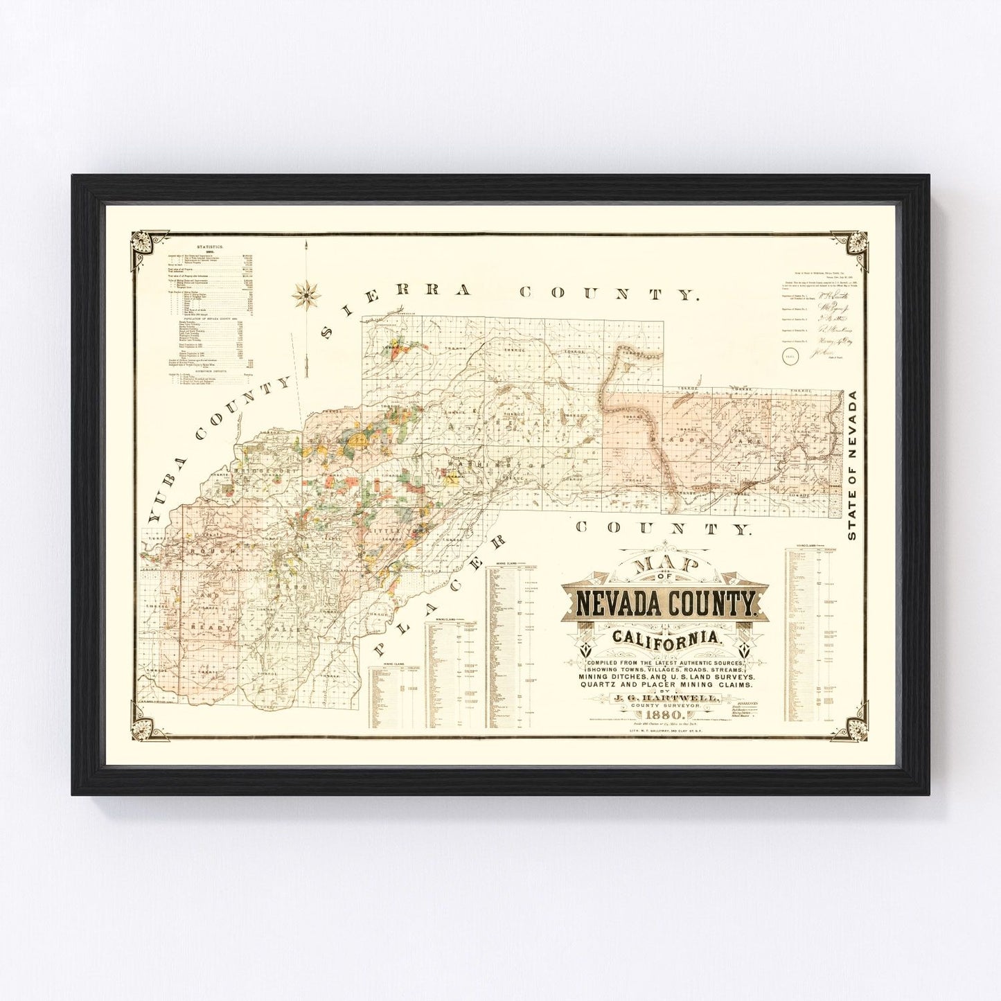Vintage map of Nevada County, California, 1880