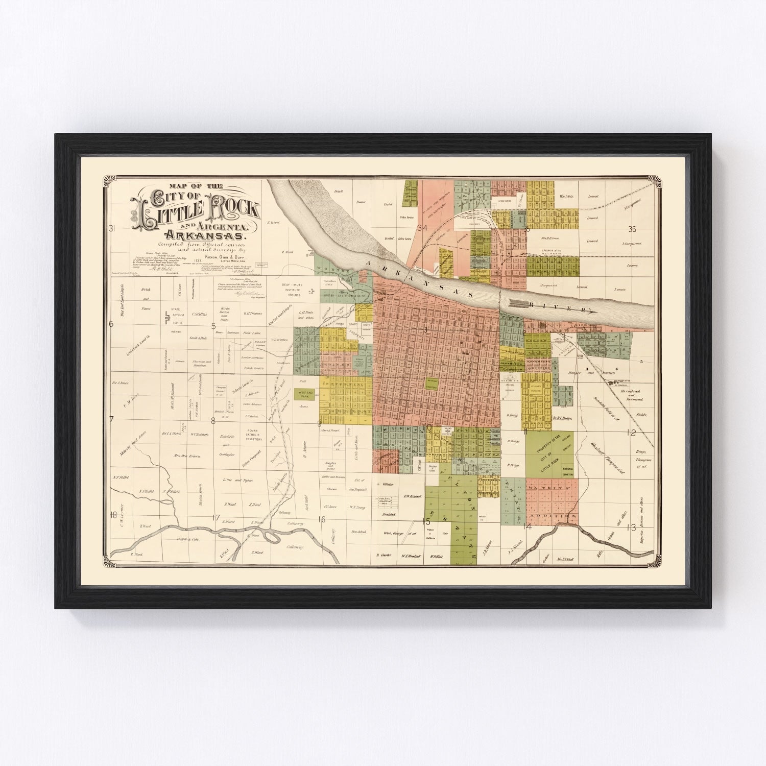 vintage map of Little Rock, Arkansas, 1888