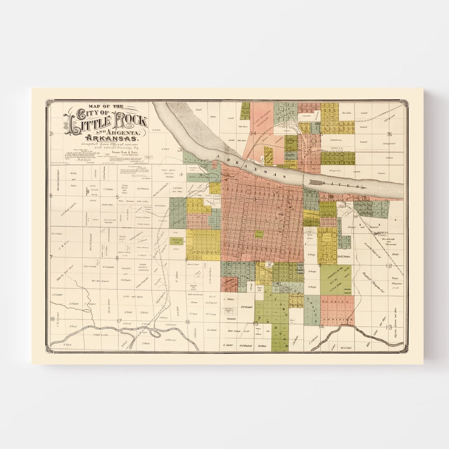 Vintage Map of Little Rock, Arkansas, 1888