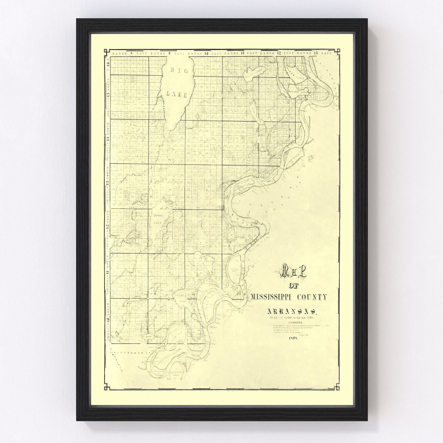 vintage map of Mississippi County, Arkansas, 1898