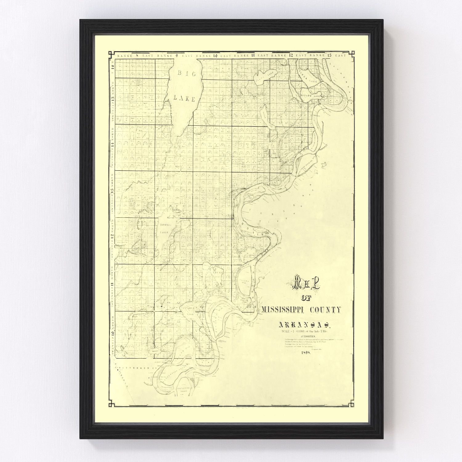 vintage map of Mississippi County, Arkansas, 1898