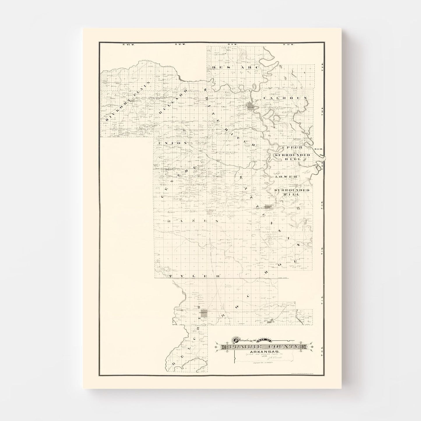 Vintage Map of Prairie County, Arkansas, 1892