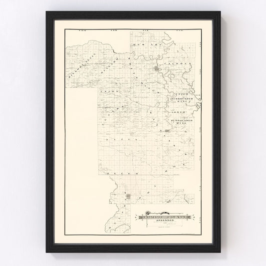 Vintage map of Prairie County, Arkansas, 1892