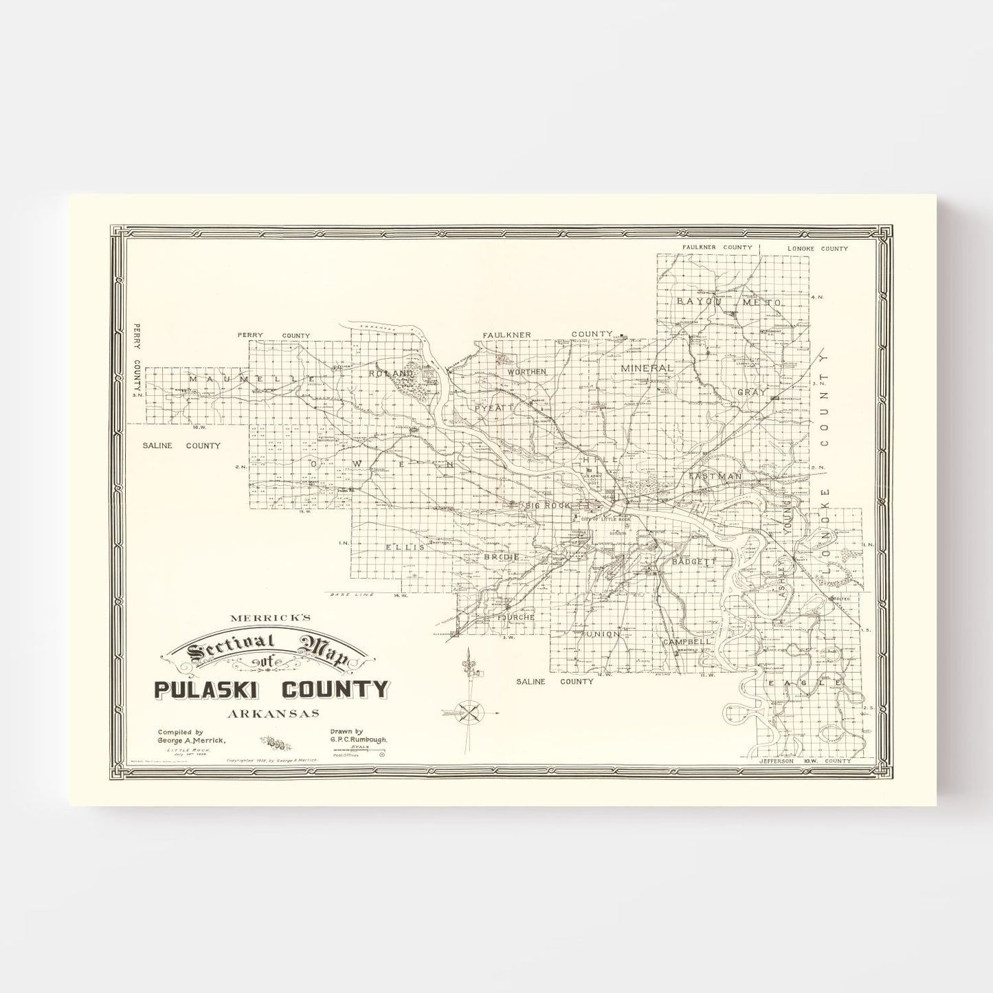 Vintage Map of Pulaski County, Arkansas, 1898