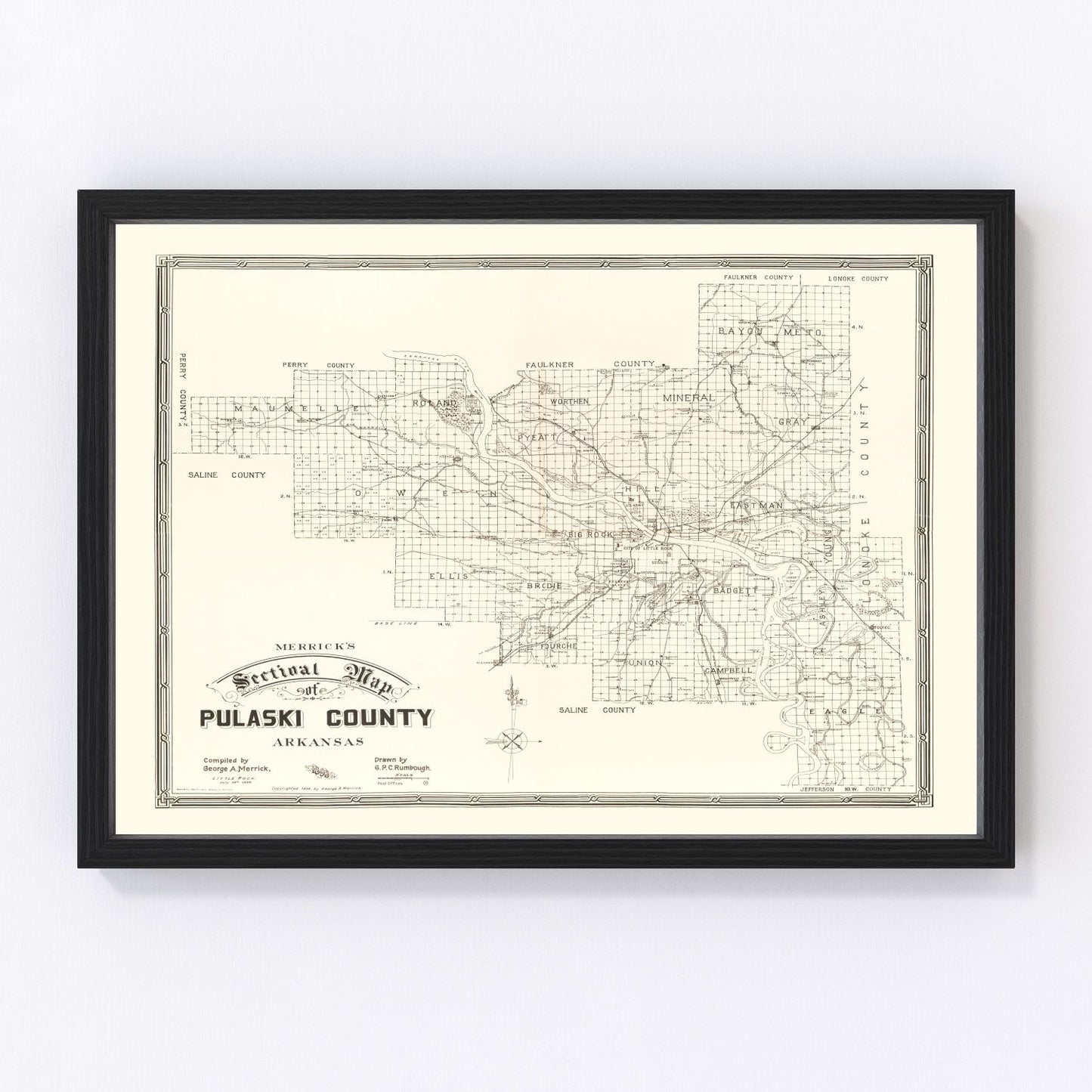 Vintage map of Pulaski County, Arkansas, 1898