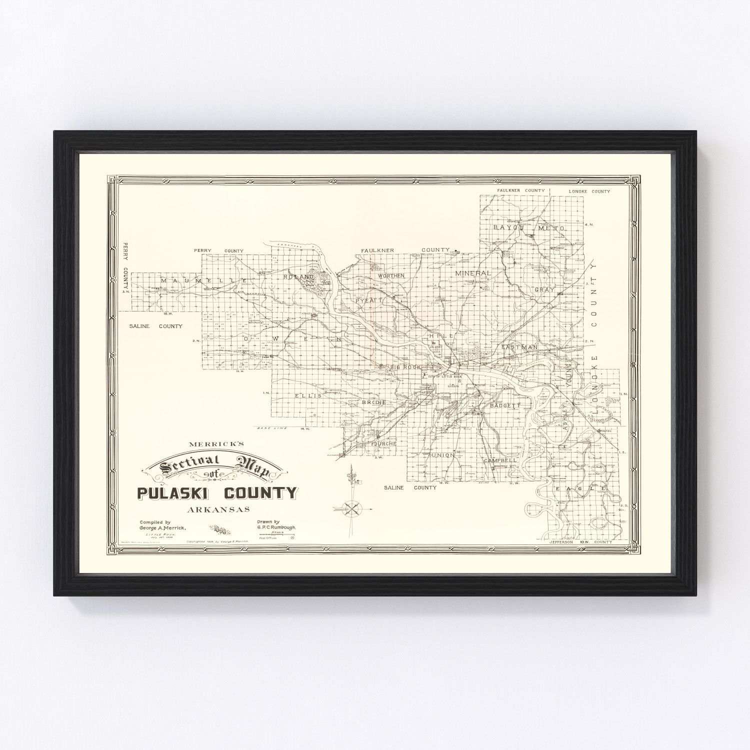Vintage map of Pulaski County, Arkansas, 1898
