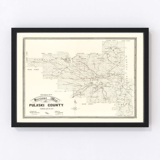 Vintage map of Pulaski County, Arkansas, 1898