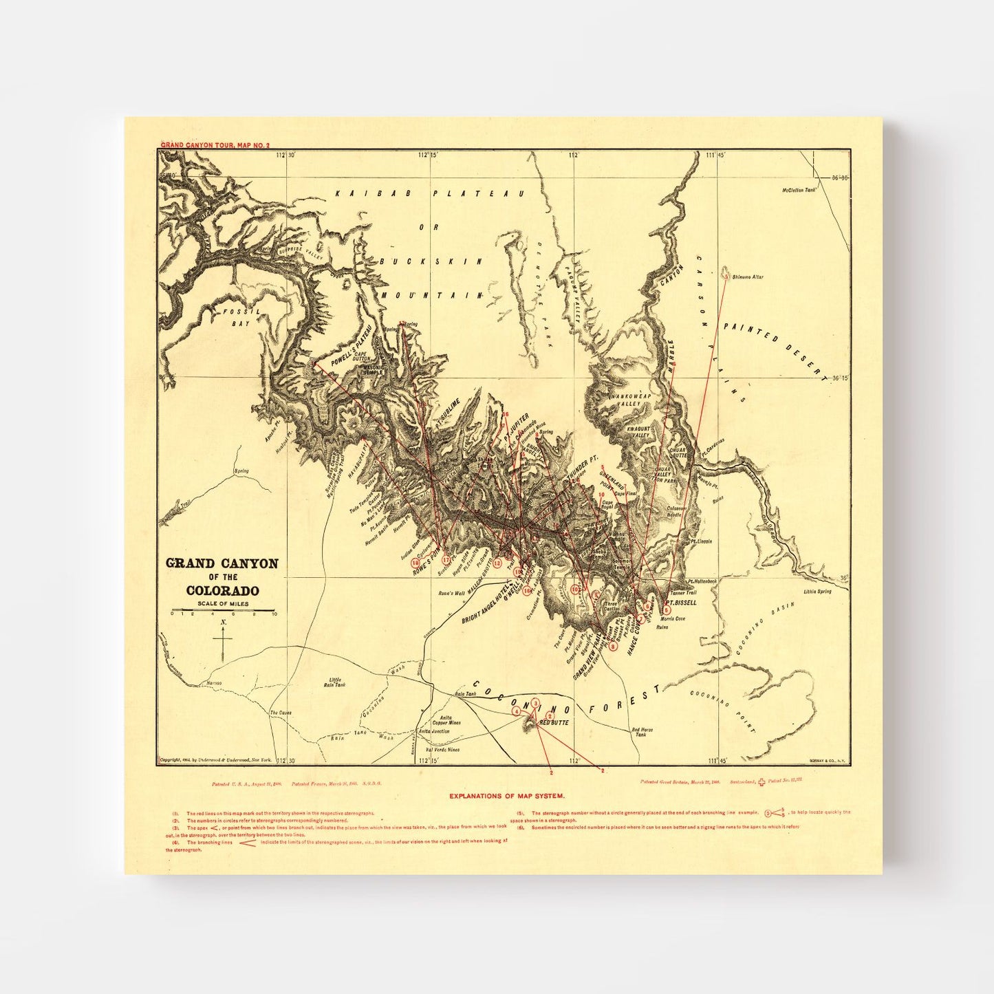 Vintage Map of the Grand Canyon, Arizona, 1904