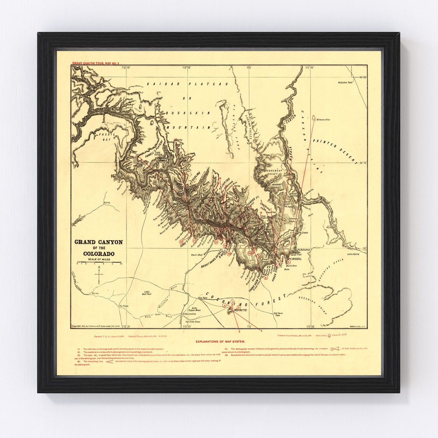 vintage map of the Grand Canyon, Arizona, 1904