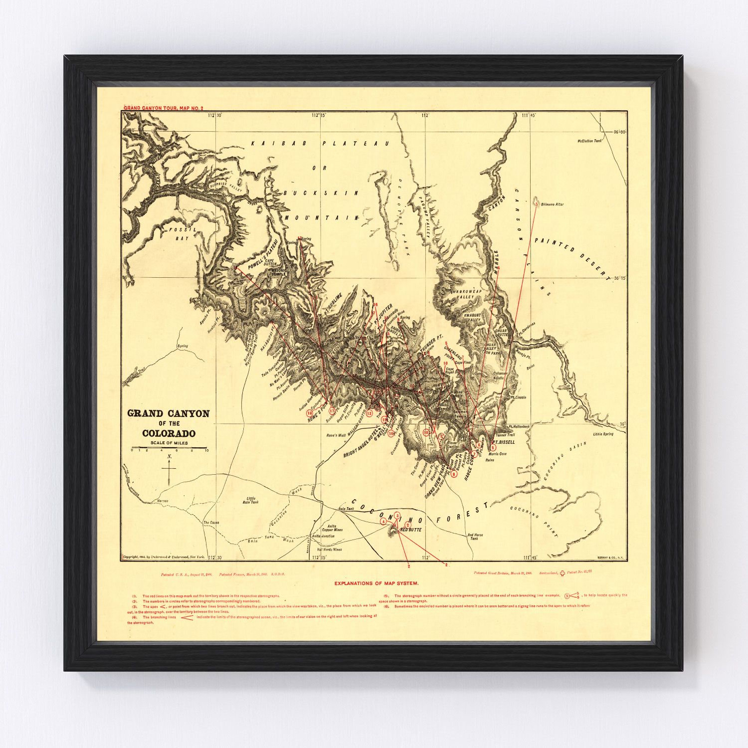 vintage map of the Grand Canyon, Arizona, 1904