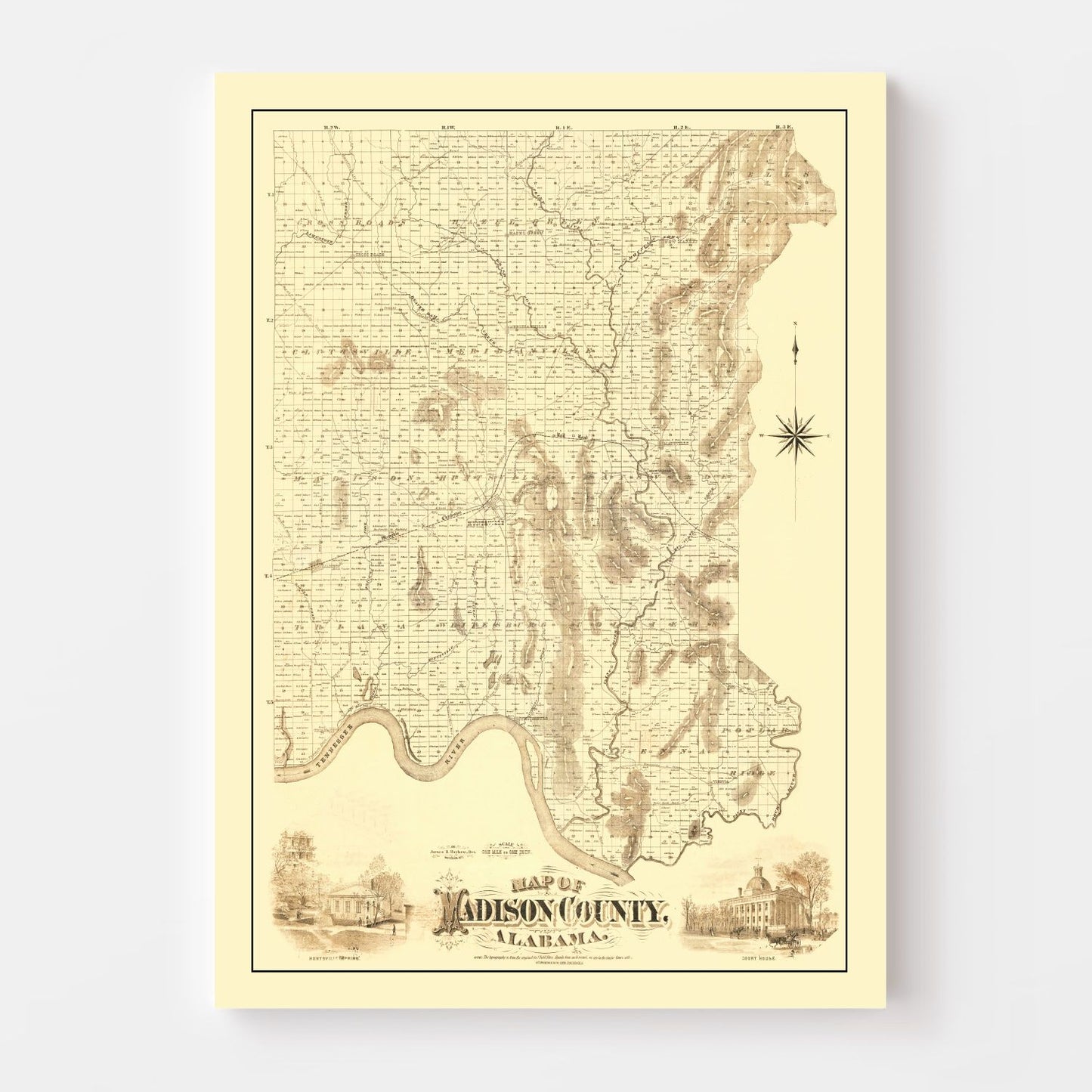 Vintage Map of Madison County, Alabama, 1875