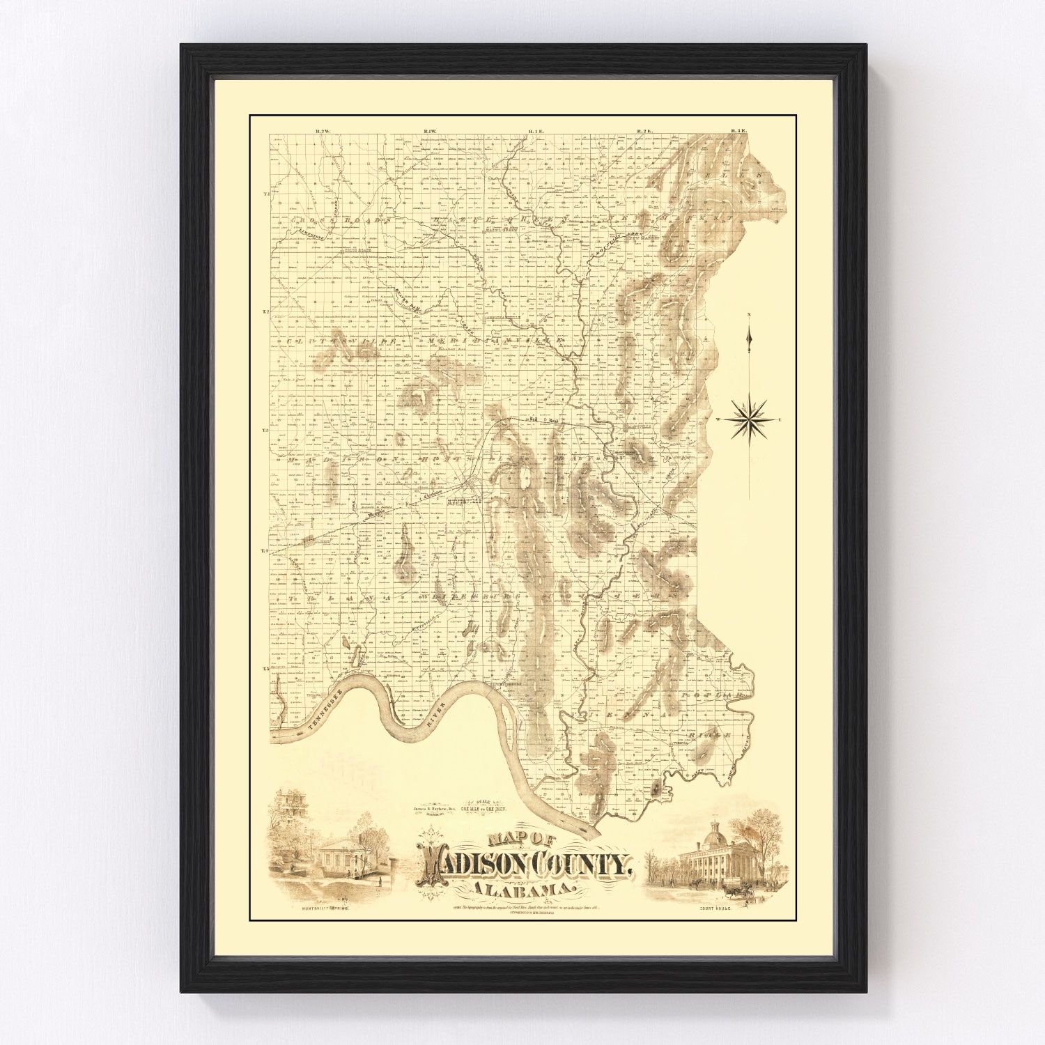 Vintage map of Madison County, Alabama, 1875