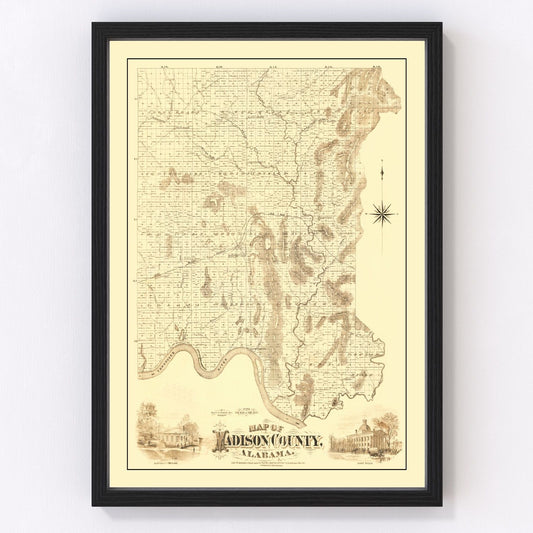 Vintage map of Madison County, Alabama, 1875