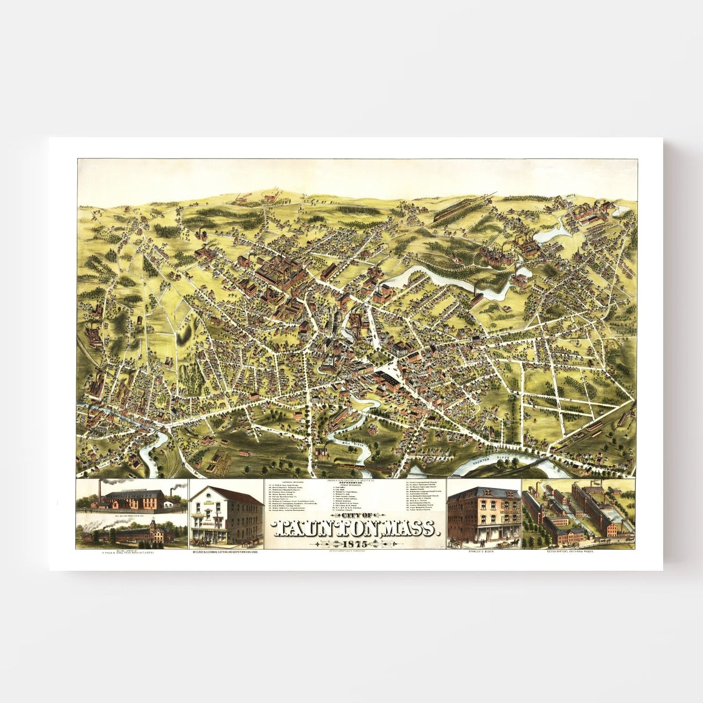 Vintage Map of Taunton, Massachusetts, 1875
