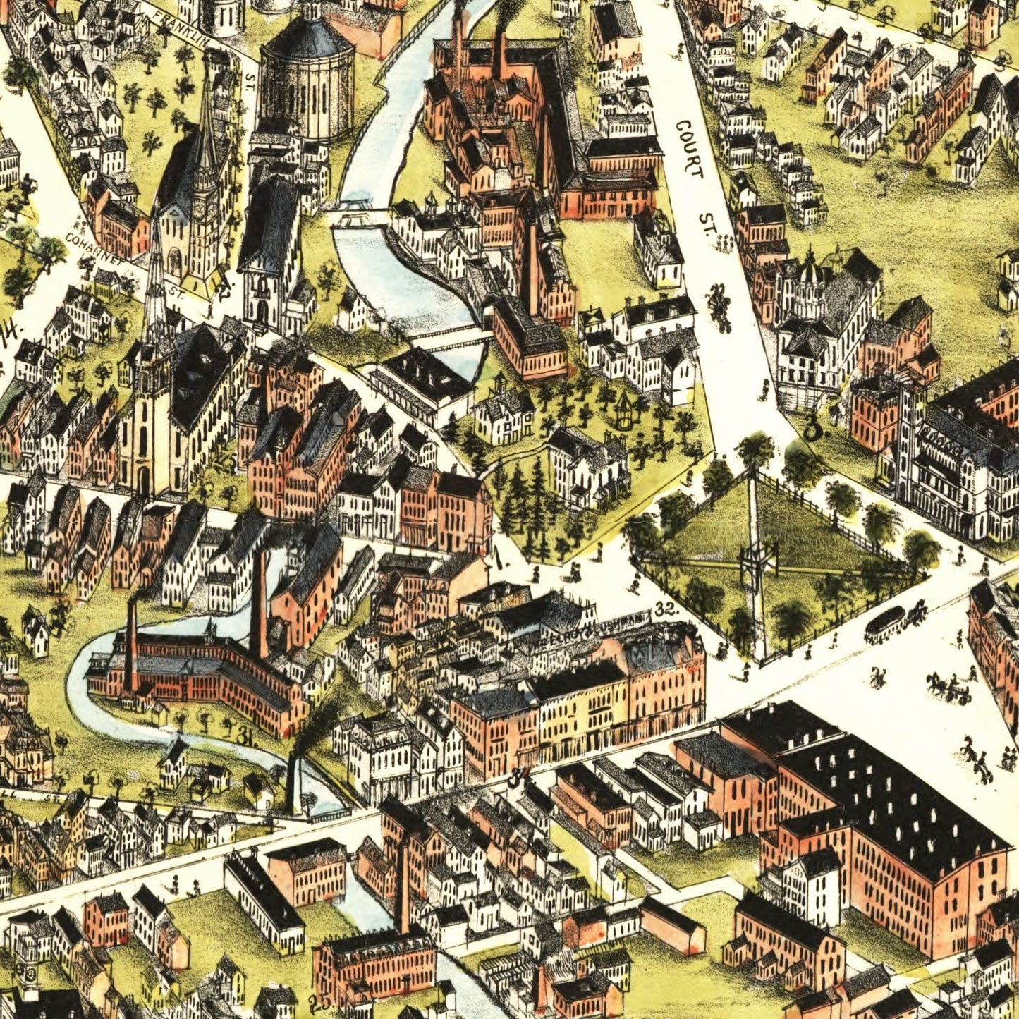 Vintage Map of Taunton, Massachusetts, 1875