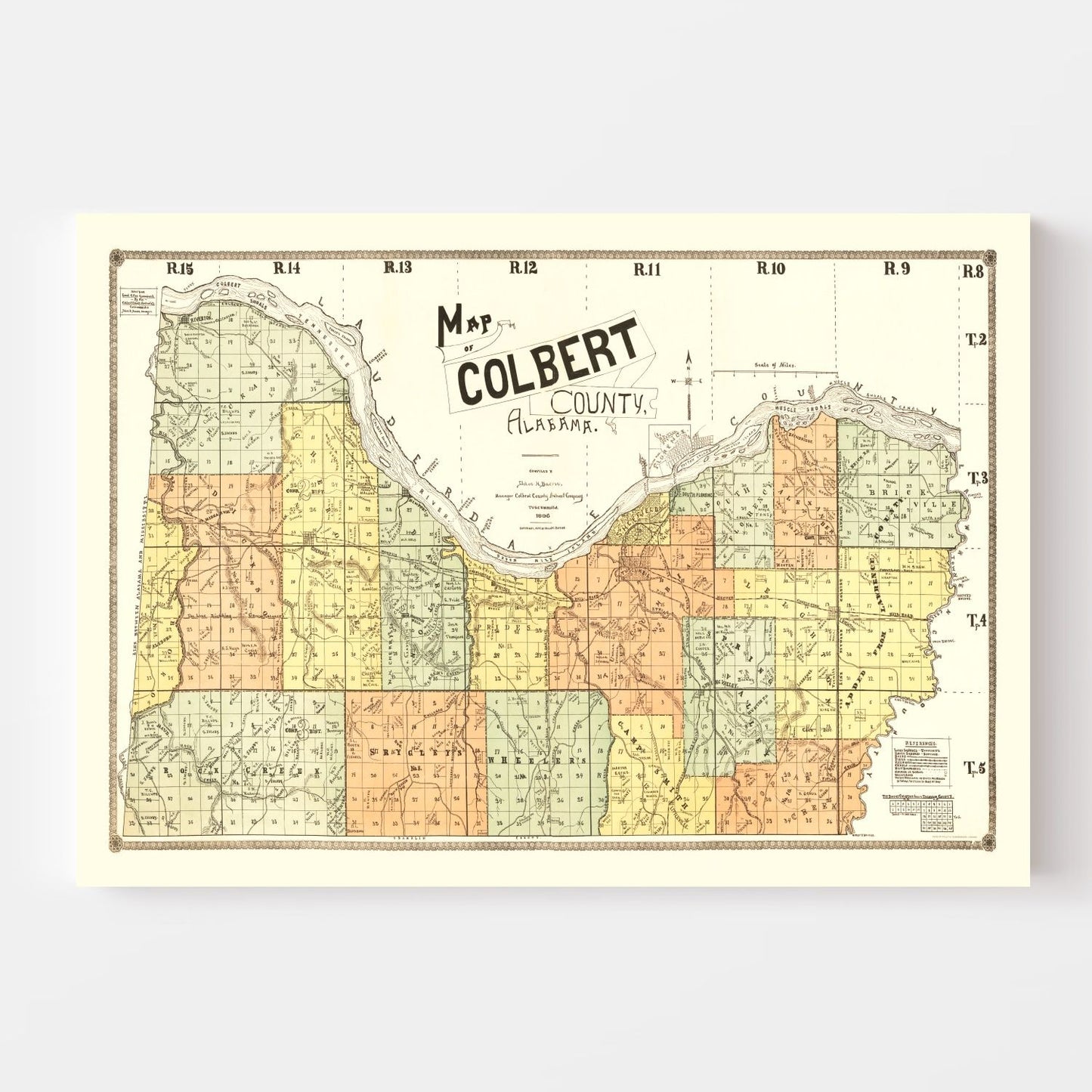Vintage Map of Colbert County, Alabama, 1896
