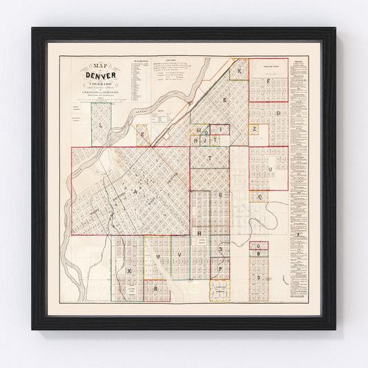 vintage map of Denver, Colorado, 1871