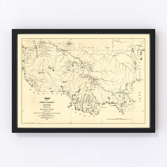 vintage map of Pitkin County, Colorado, 1884