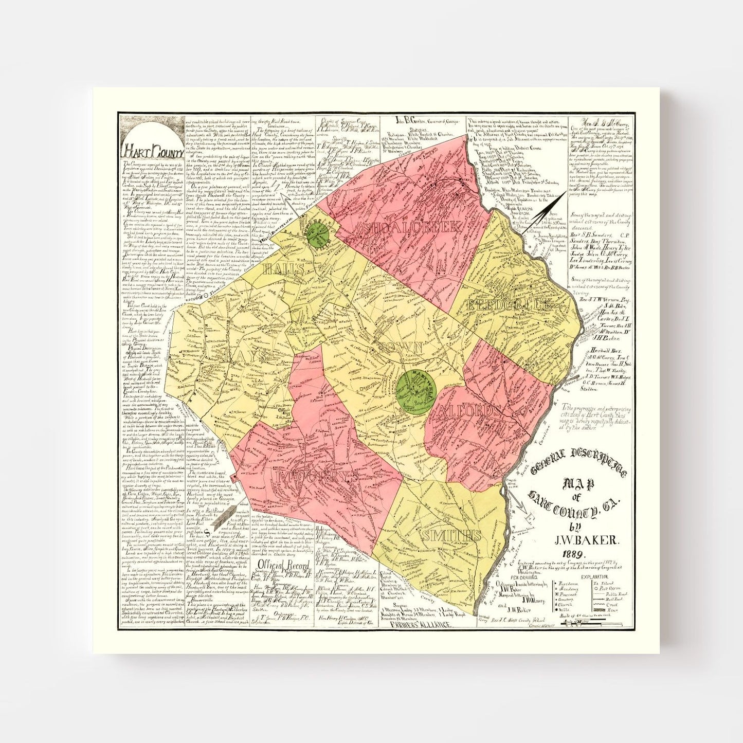Vintage Map of Hart County, Georgia, 1889
