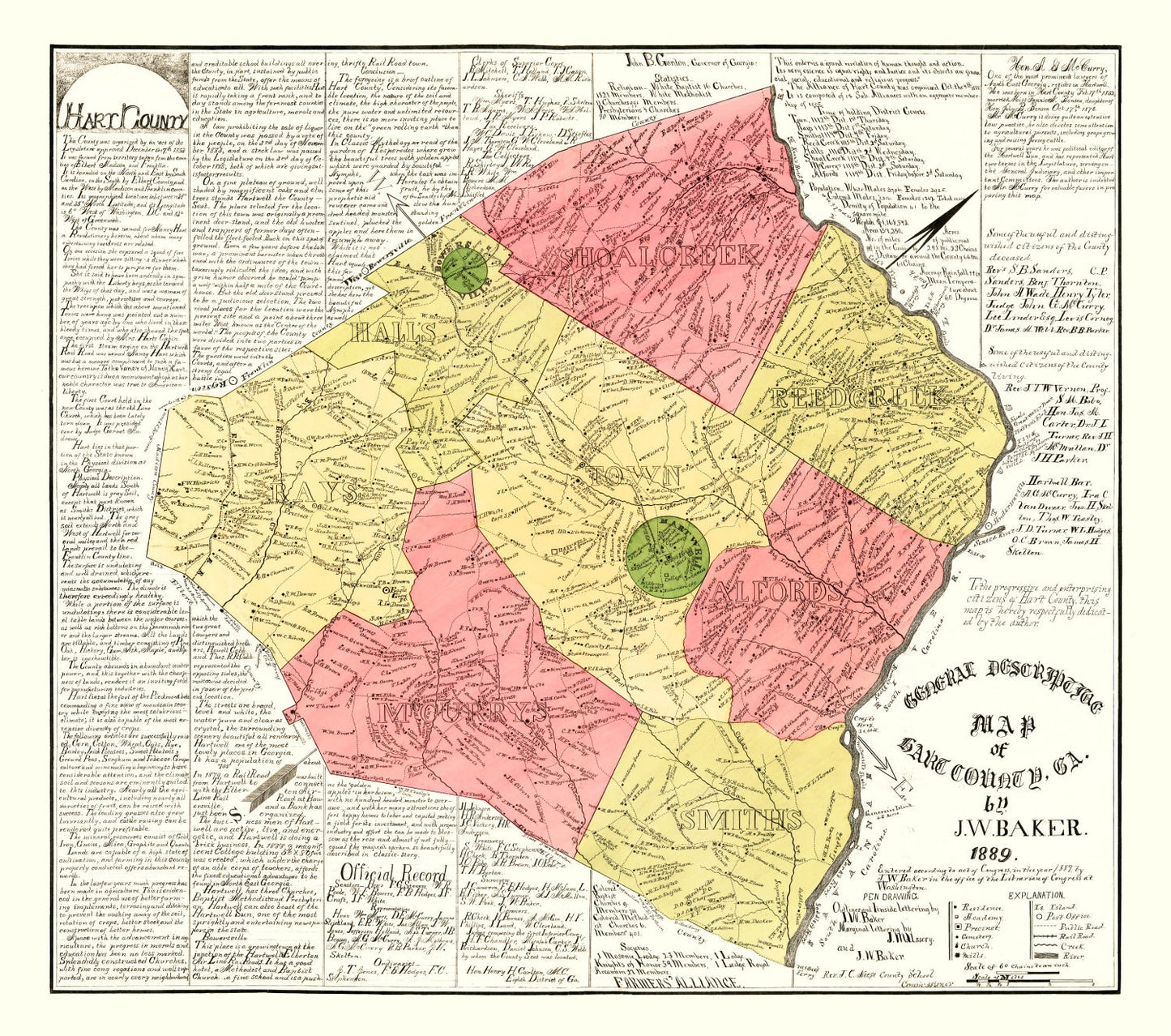 Vintage Map of Hart County, Georgia, 1889