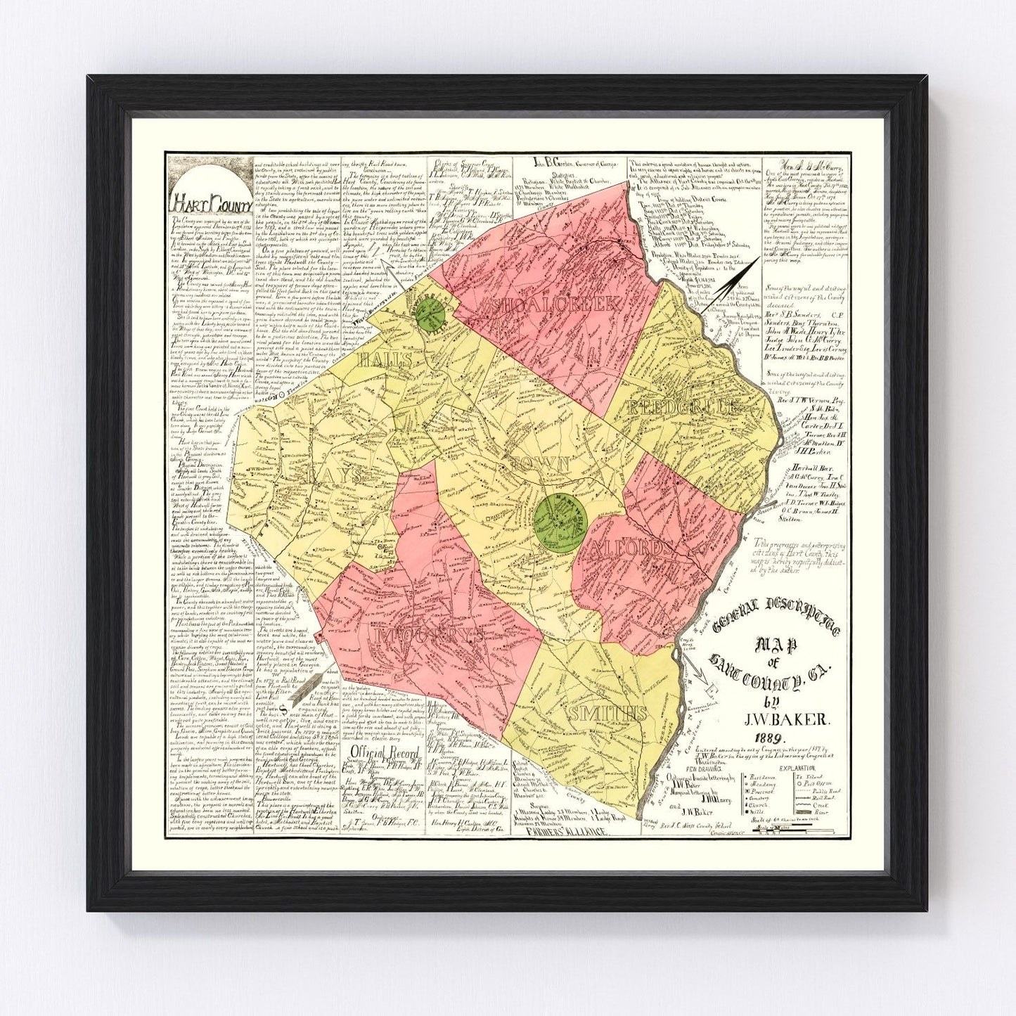 Vintage map of Hart County, Georgia, 1889