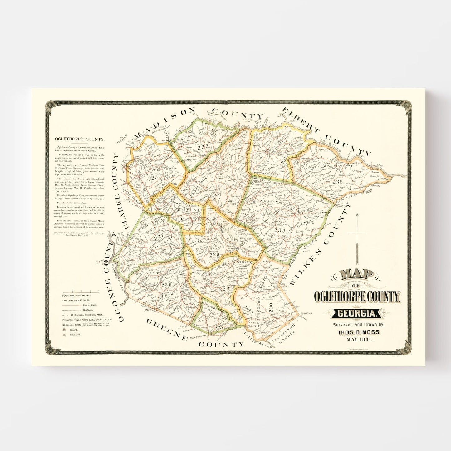 Vintage Map of Oglethorpe County, Georgia, 1894