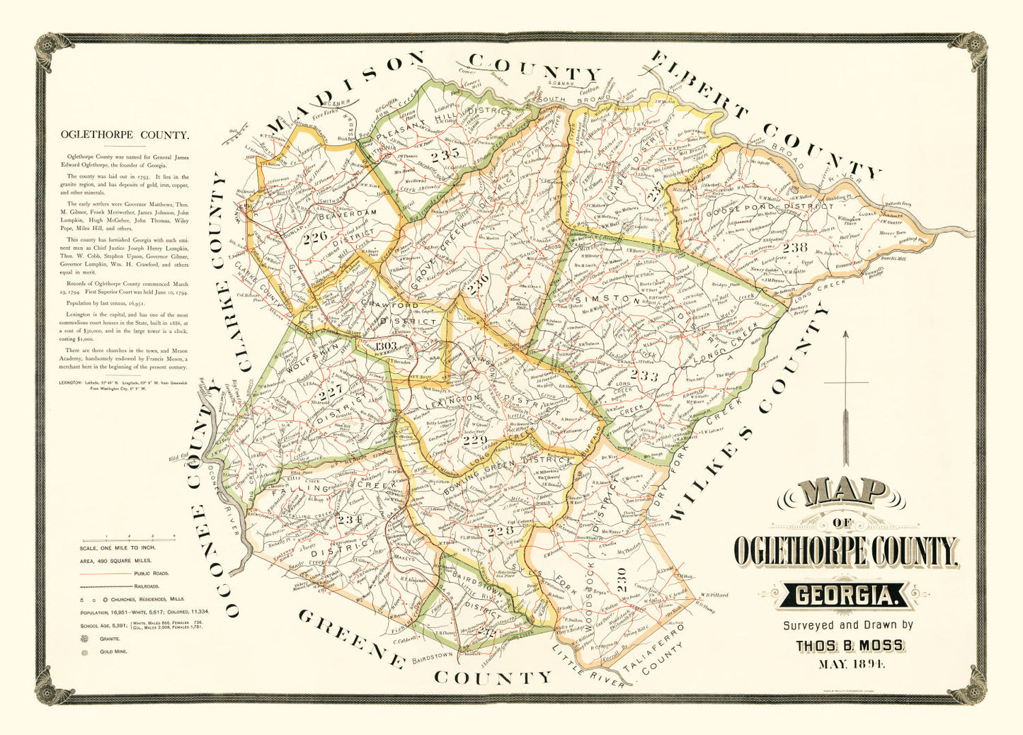 Vintage Map of Oglethorpe County, Georgia, 1894