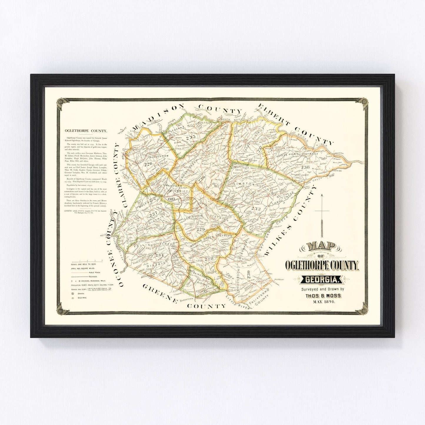 Vintage map of Oglethorpe County, Georgia, 1894
