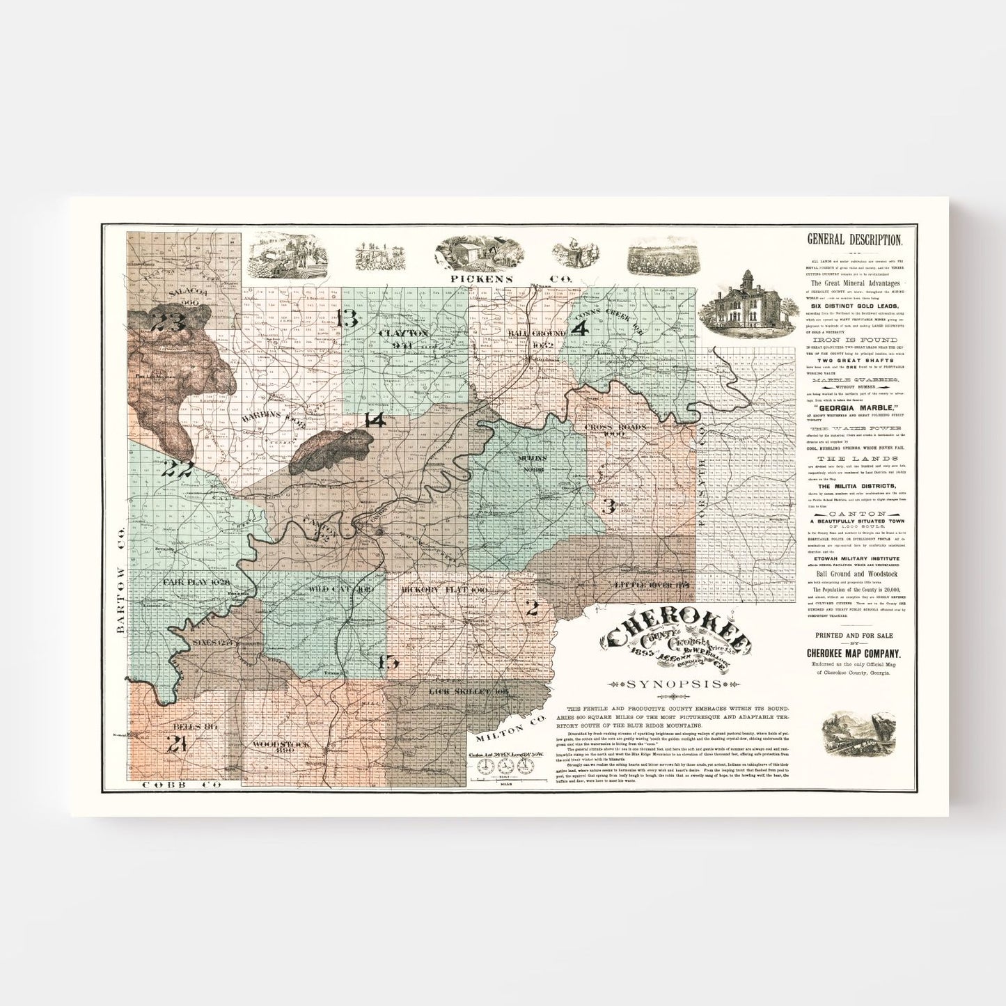 Vintage Map of Cherokee County, Georgia, 1895