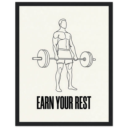 Earn Your Rest - Minimalist Deadlift Gym Poster - 27x35 cm / 11x14″ - Black frame / Ready-to-hang - Sparkycare