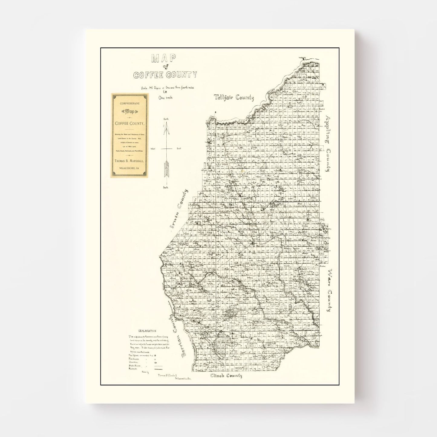 Vintage Map of Coffee County, Georgia, 1891