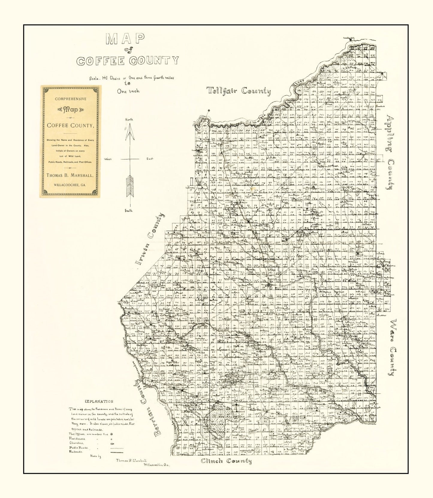 Vintage Map of Coffee County, Georgia, 1891