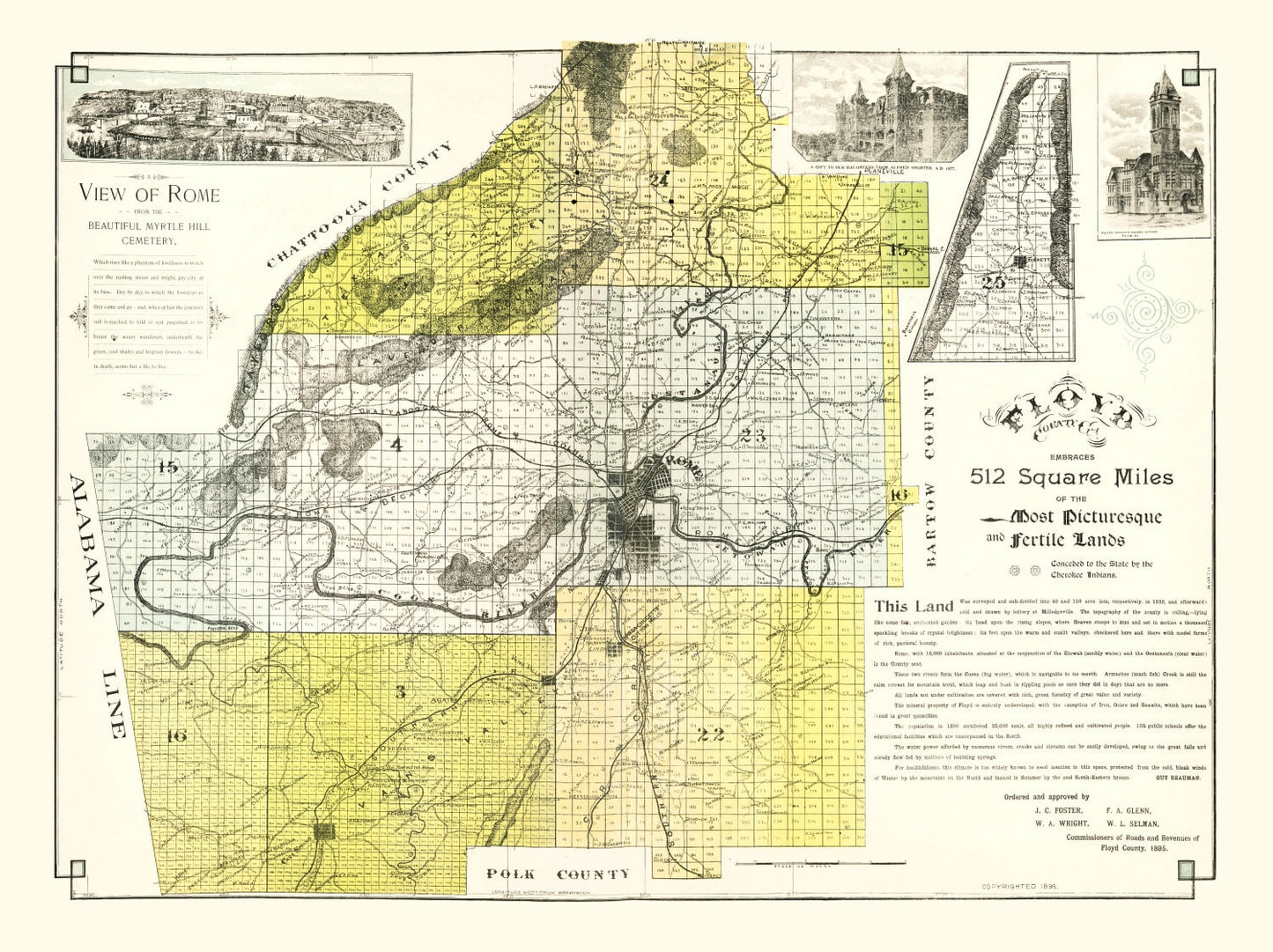 Vintage Map of Floyd County, Georgia, 1895