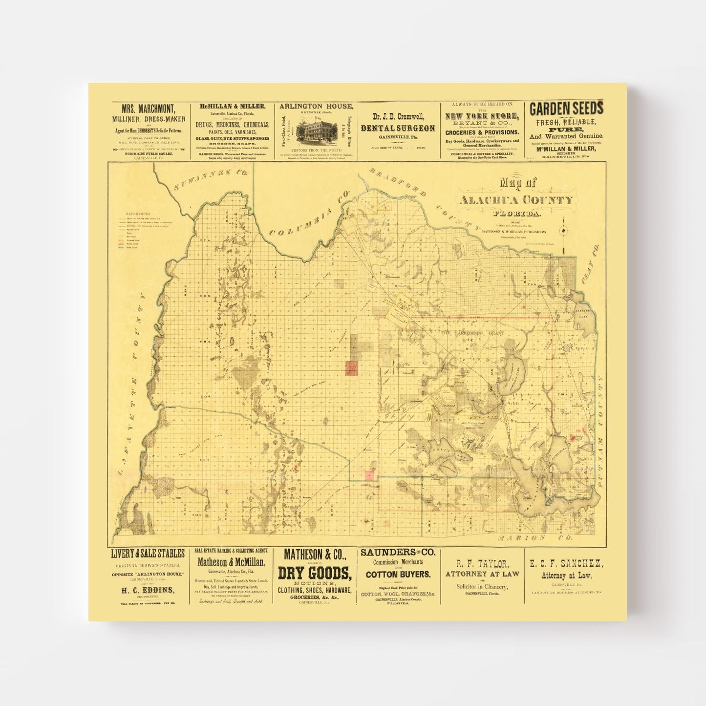 Vintage Map of Alachua County, Florida, 1880