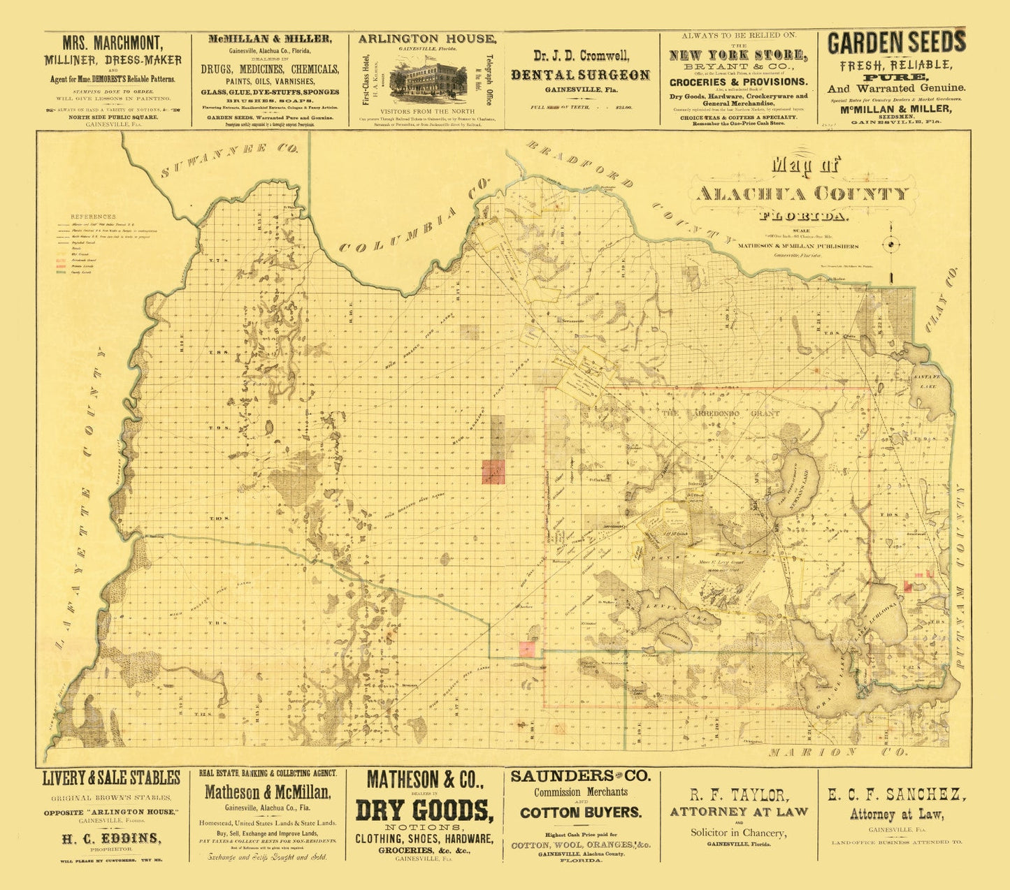Vintage Map of Alachua County, Florida, 1880