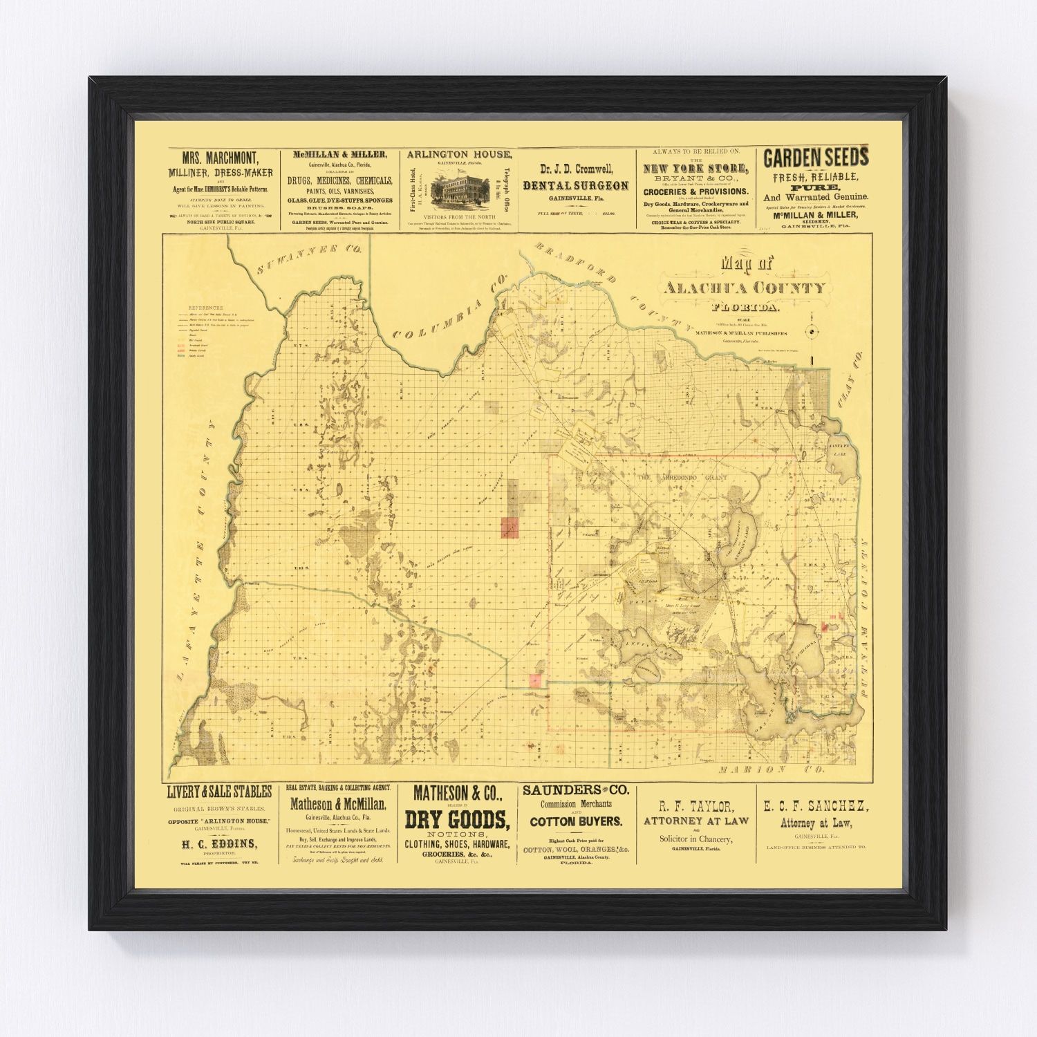 Vintage map of Alachua County, Florida, 1880 - restored print