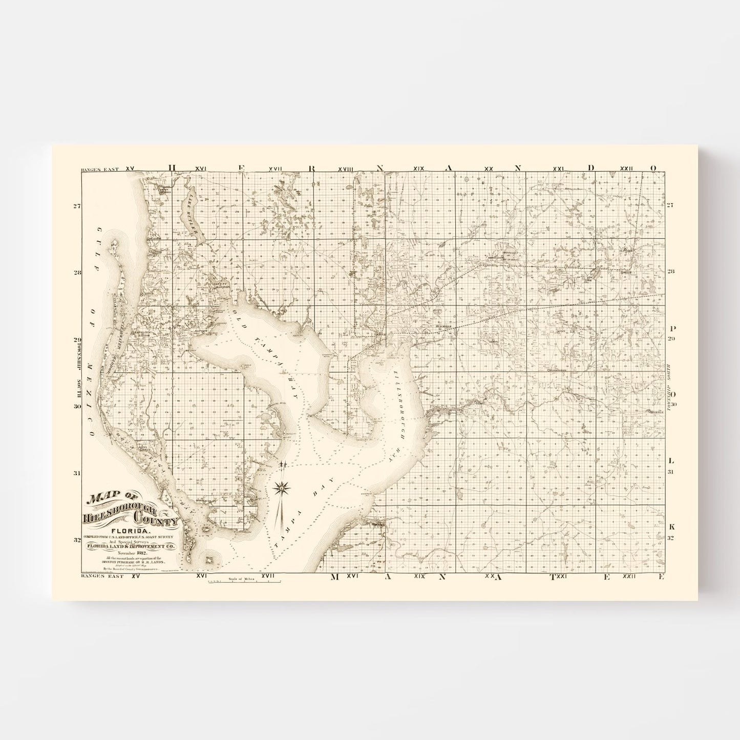 Vintage Map of Hillsborough County, Florida, 1882