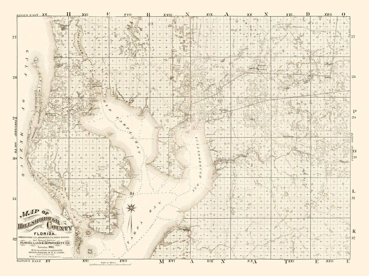 Vintage Map of Hillsborough County, Florida, 1882