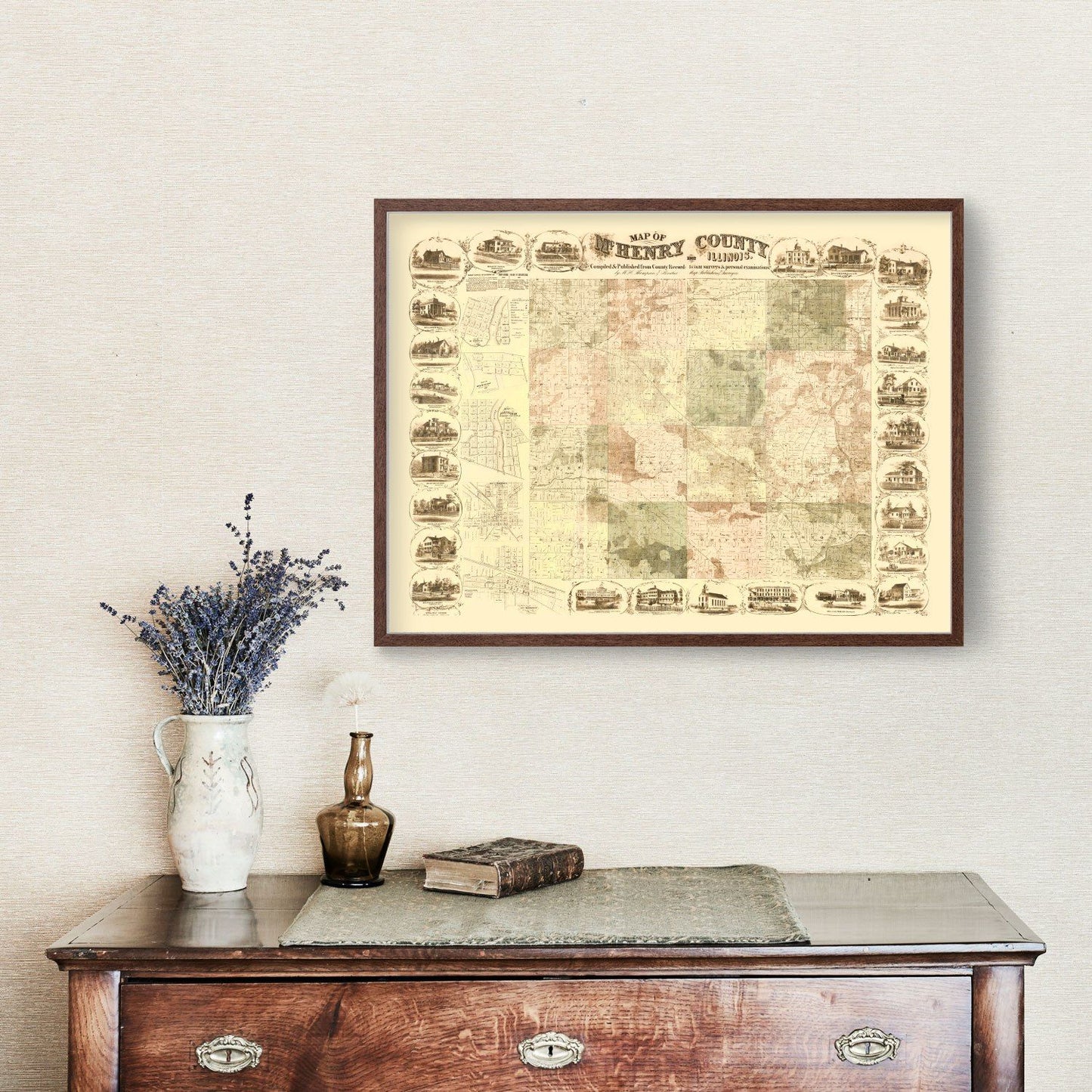 Vintage Map of McHenry County, Illinois, 1862