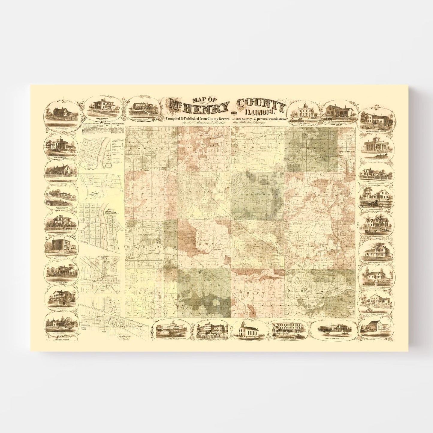 Vintage Map of McHenry County, Illinois, 1862