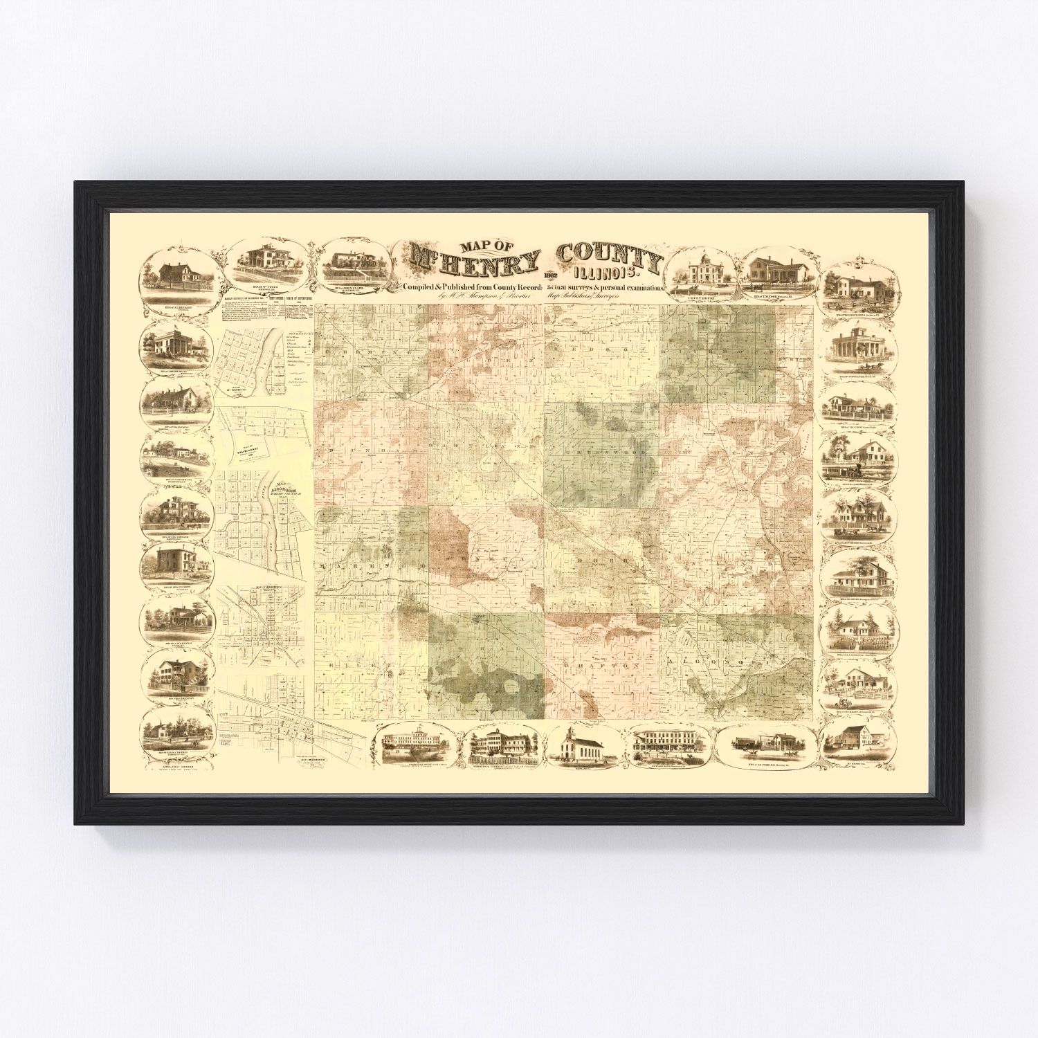Vintage map of McHenry County, Illinois, 1862