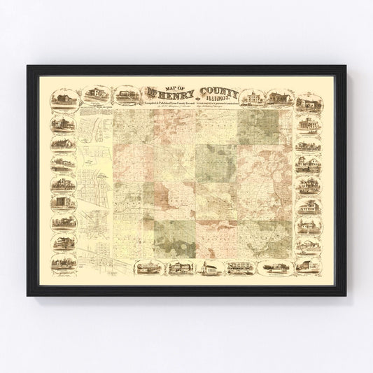 Vintage map of McHenry County, Illinois, 1862