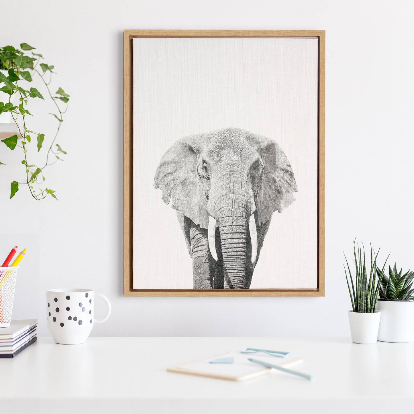 Sylvie Elephant Framed Canvas by Simon Te of Tai Prints