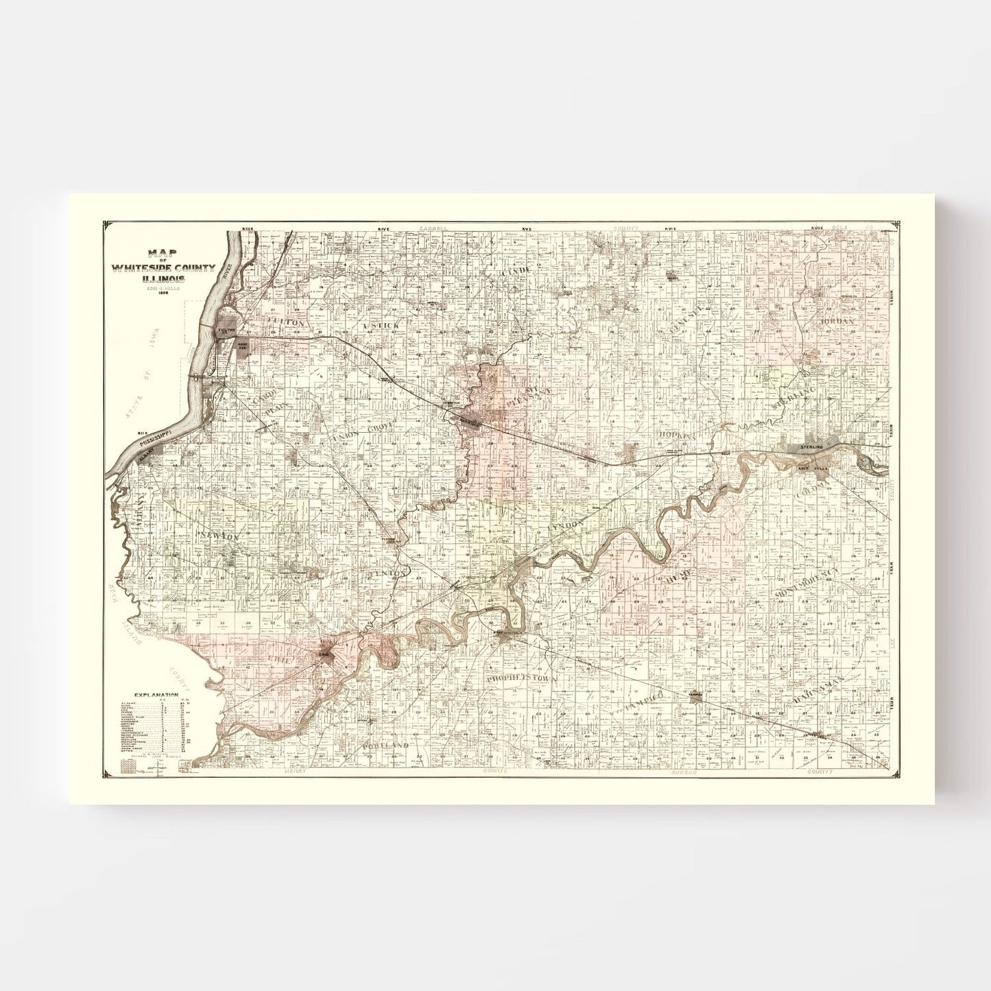Vintage Map of Whiteside County, Illinois 1896