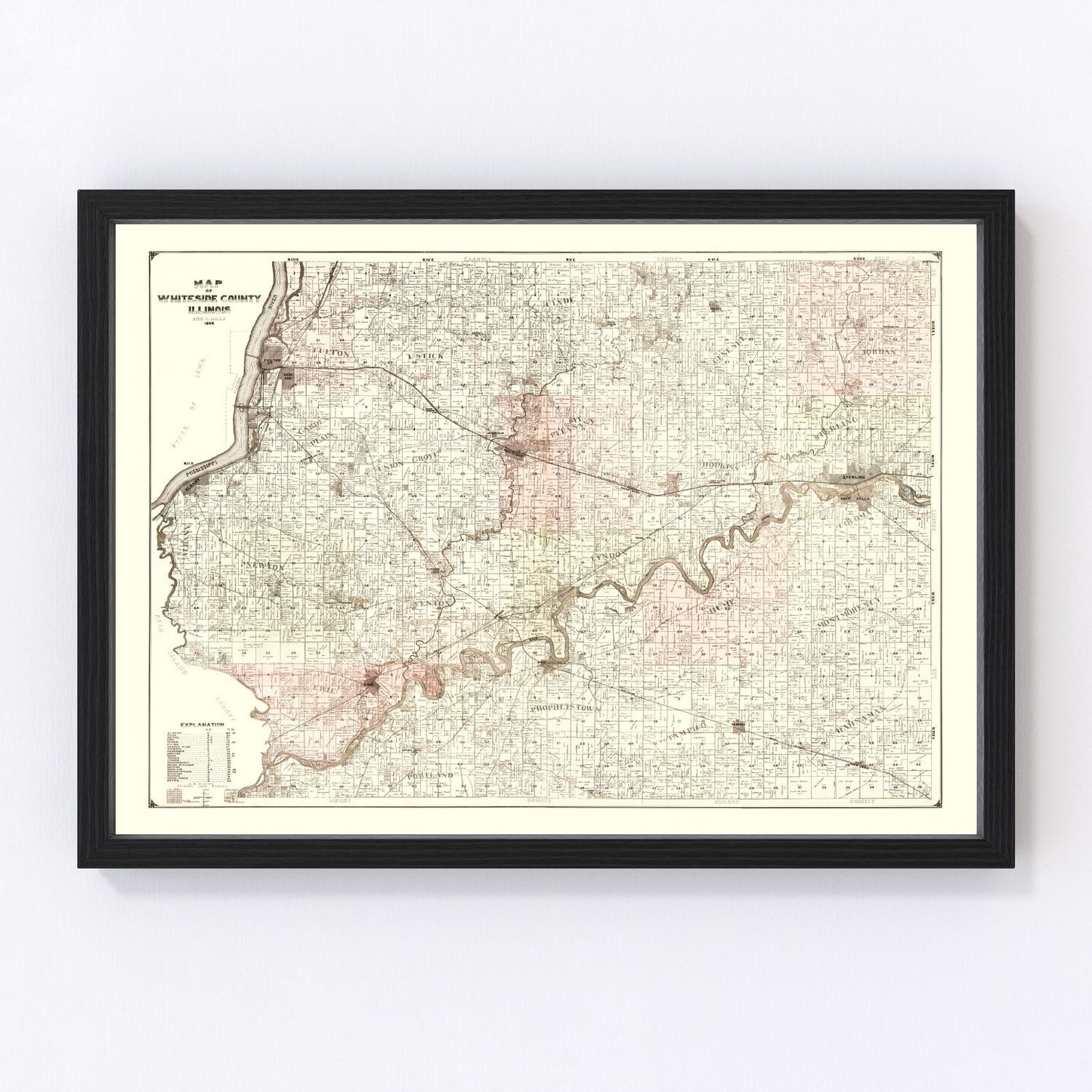 Vintage map of Whiteside County, Illinois, 1896 - Morrison restored print