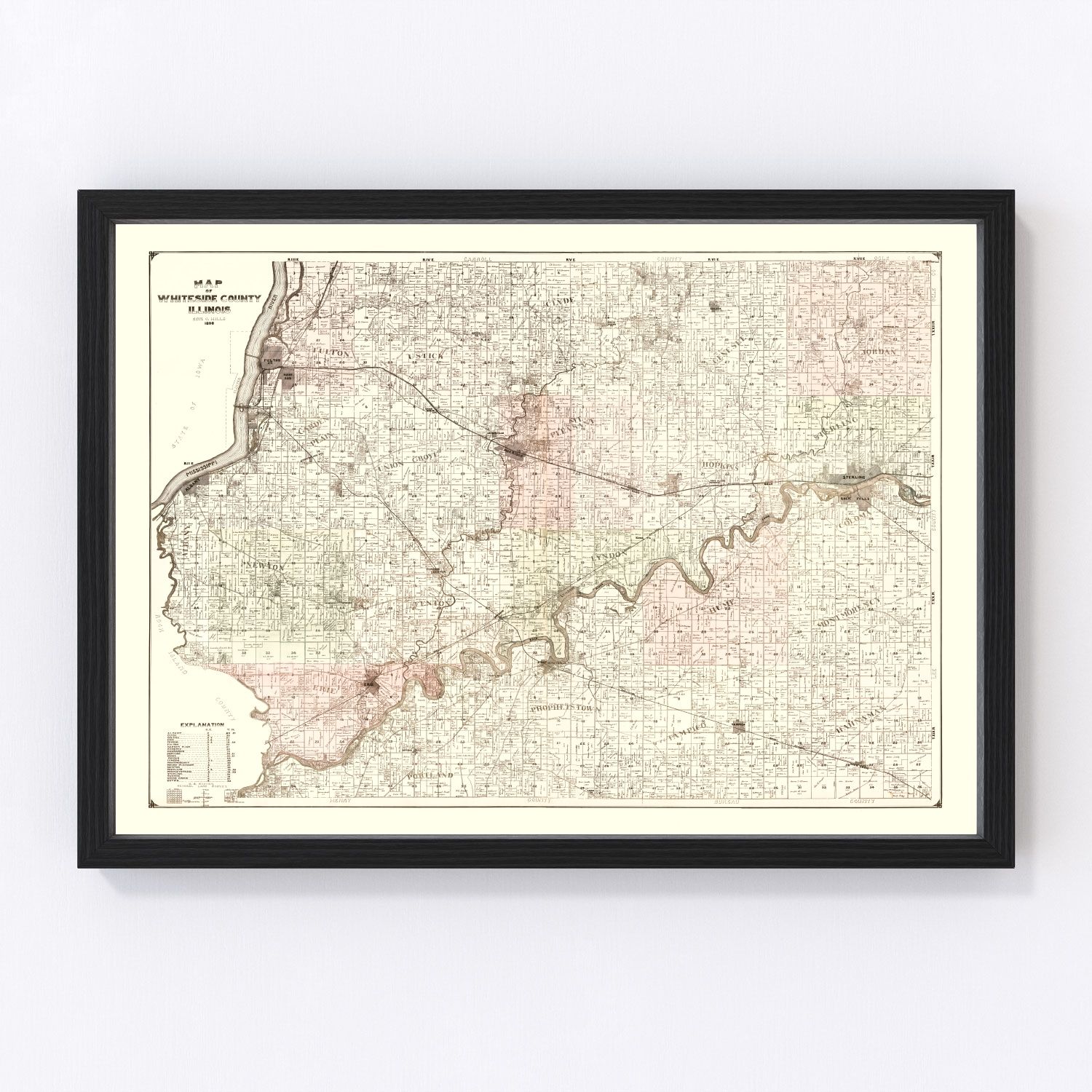 Vintage map of Whiteside County, Illinois, 1896 - Morrison restored print