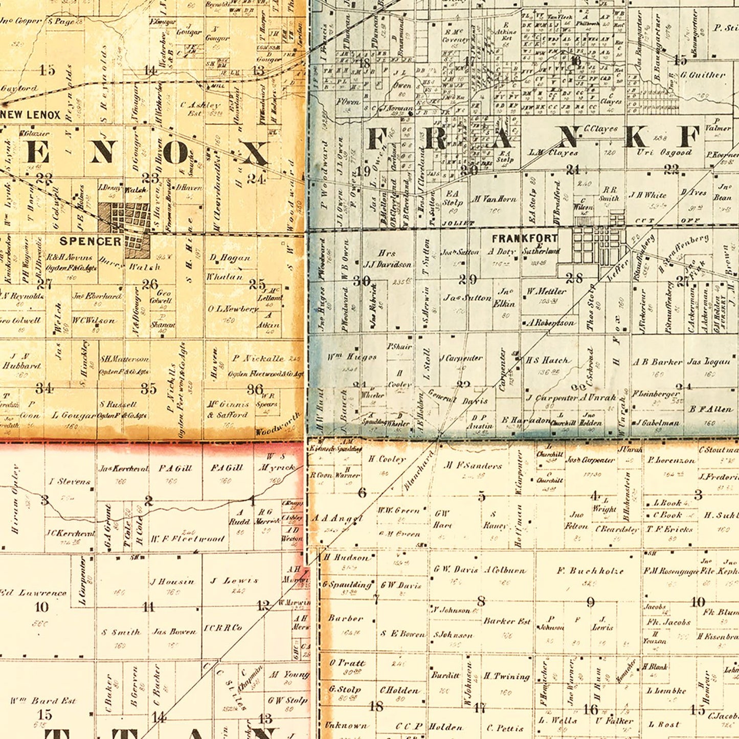 Vintage Map of Will County, Illinois, 1864