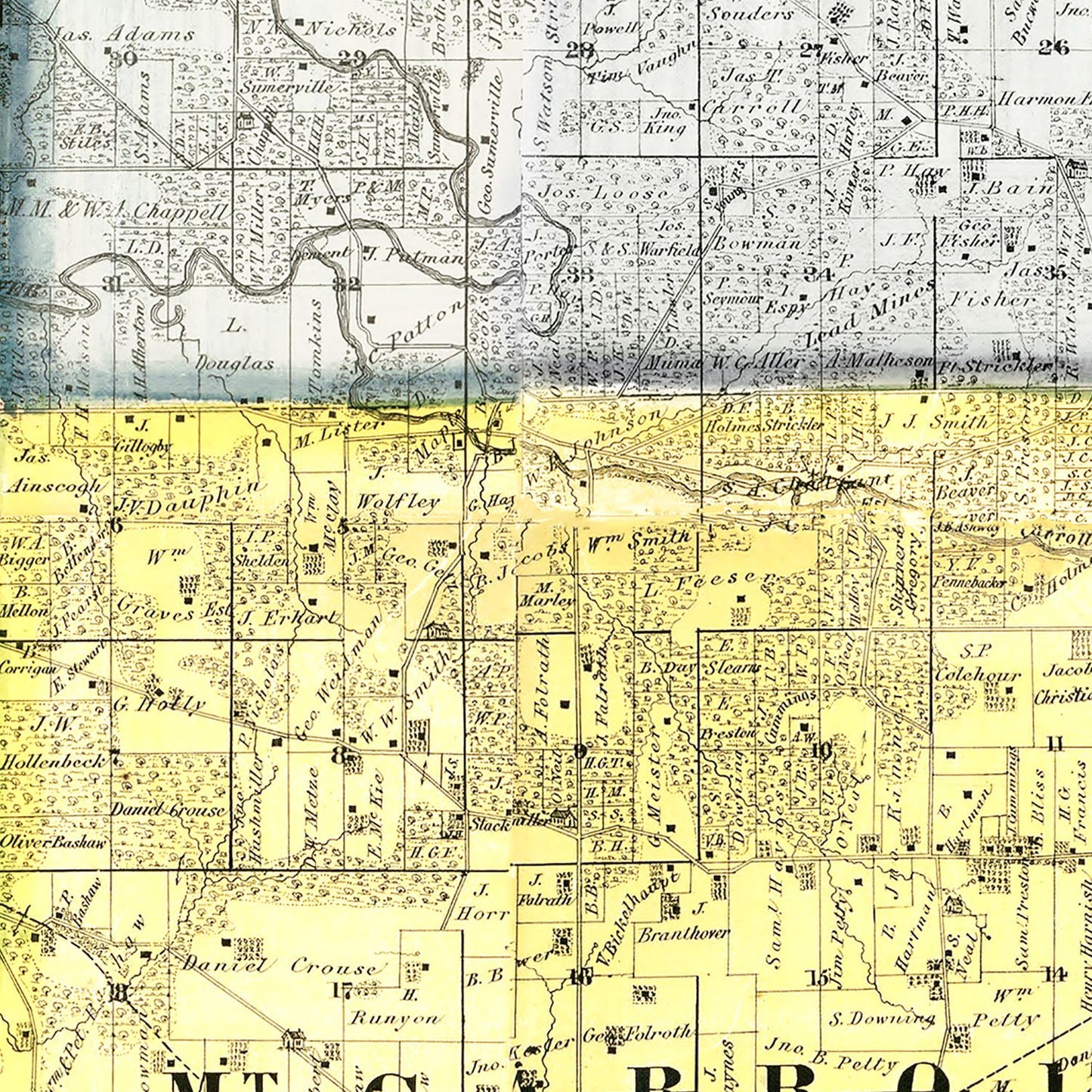 Vintage Map of Carroll County, Illinois, 1869