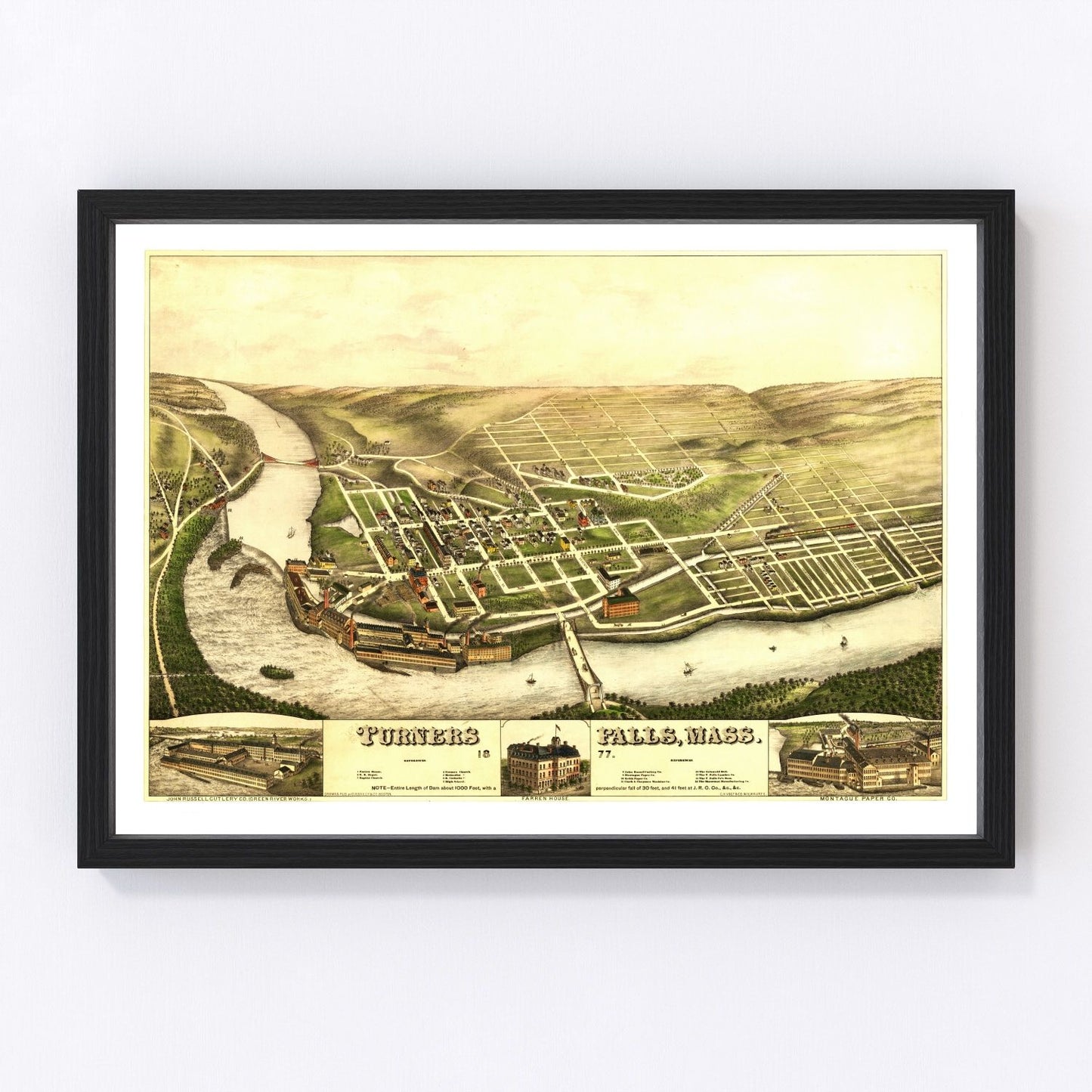 vintage map of Turners Falls, Massachusetts, 1887